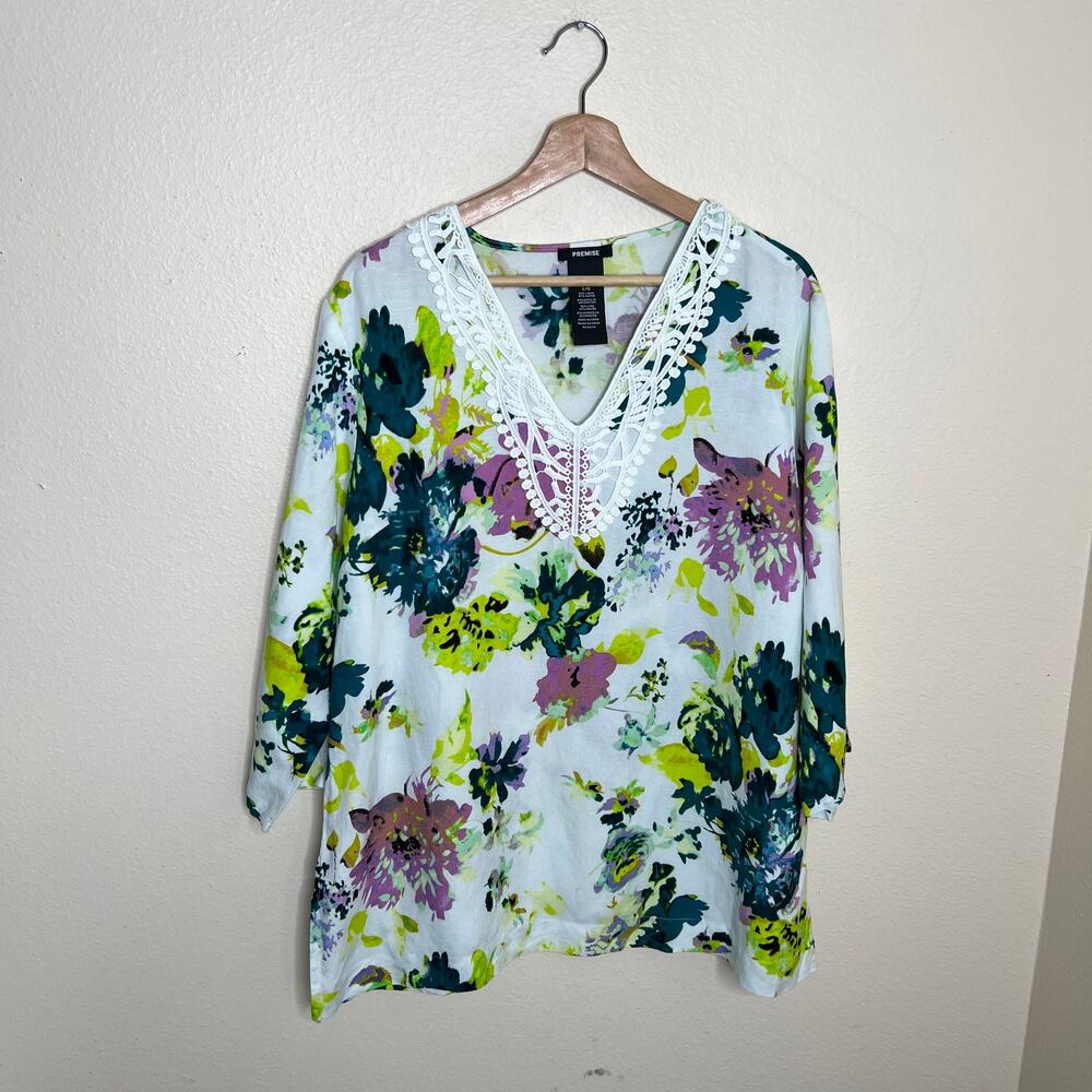 Premise Linen Blend Floral Print Tunic Large